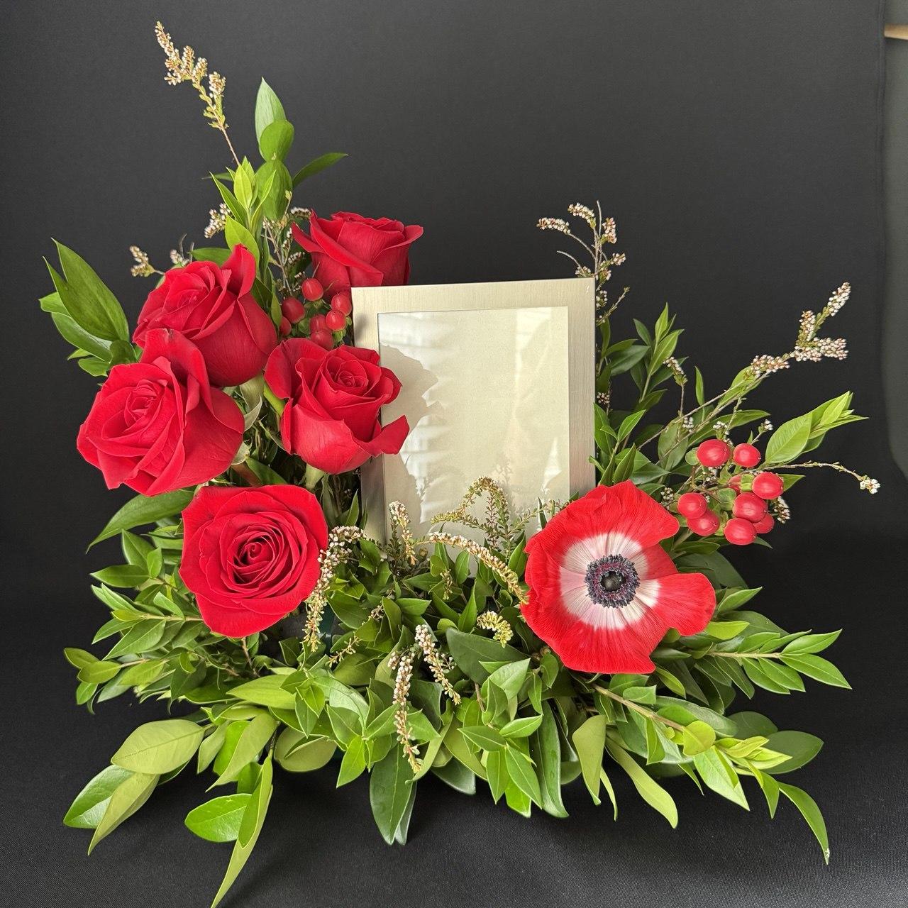 Standing Photo Tribute with Red Roses